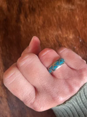 Vintage Turquoise and Silver Band Ring