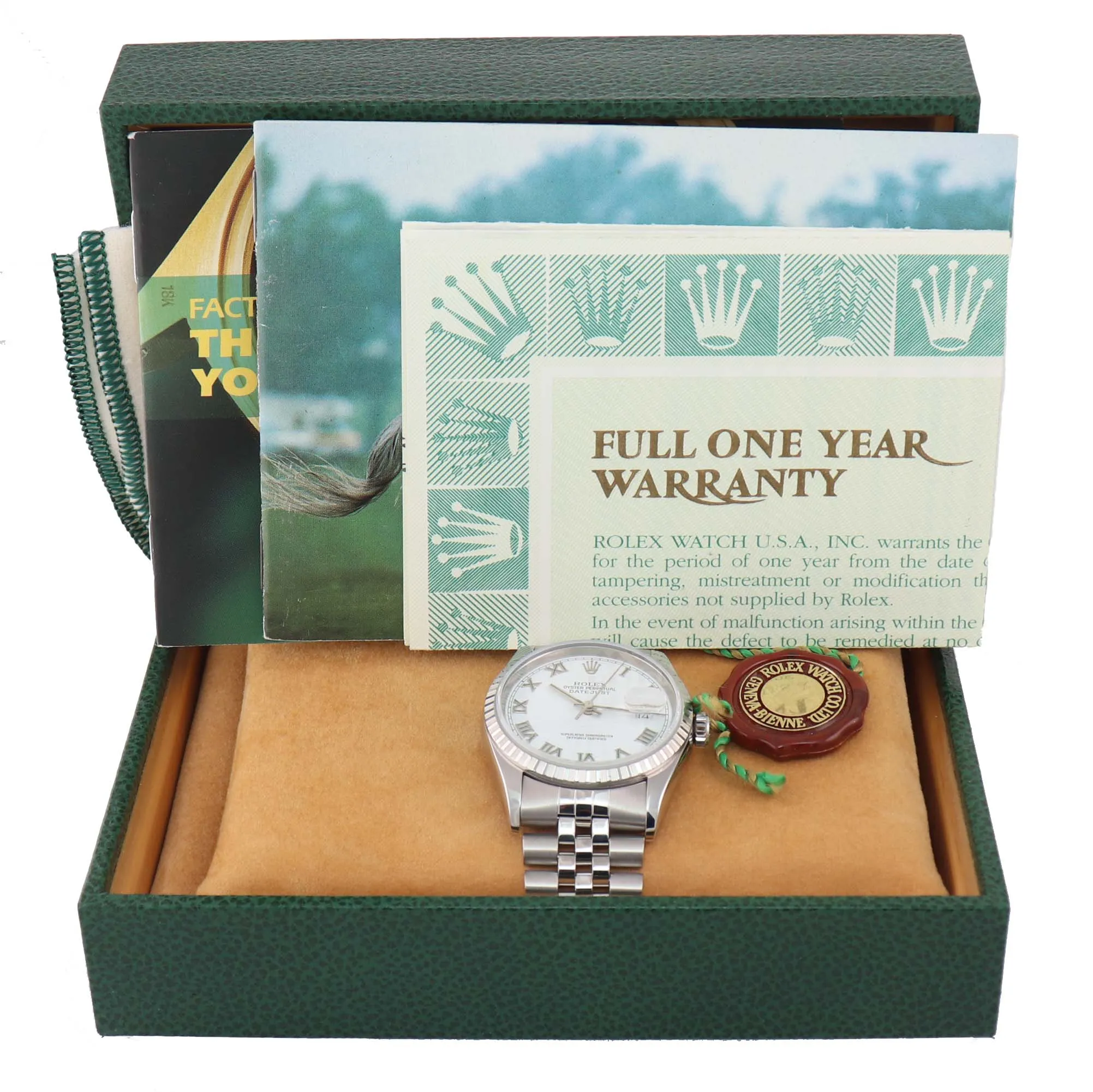WARRANTY PAPERS Rolex DateJust 36mm 16220 White Roman Jubilee Date Watch Box