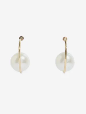 Westside Accessories Gold & White Pearl Stud Half Hoop Earrings