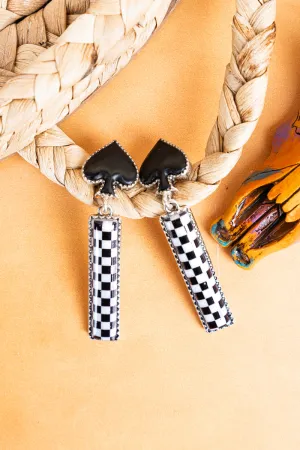 Whimsical Spade and Checkerboard Earrings