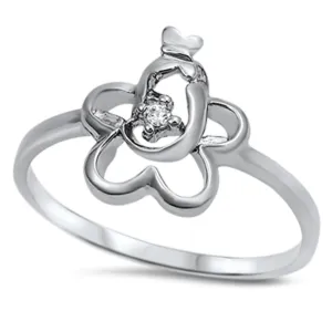 White CZ Star Flower Butterfly Cutout Ring .925 Sterling Silver Band Sizes 4-9