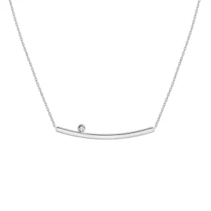 White Gold Thin Curved Bar Necklace with Diamond