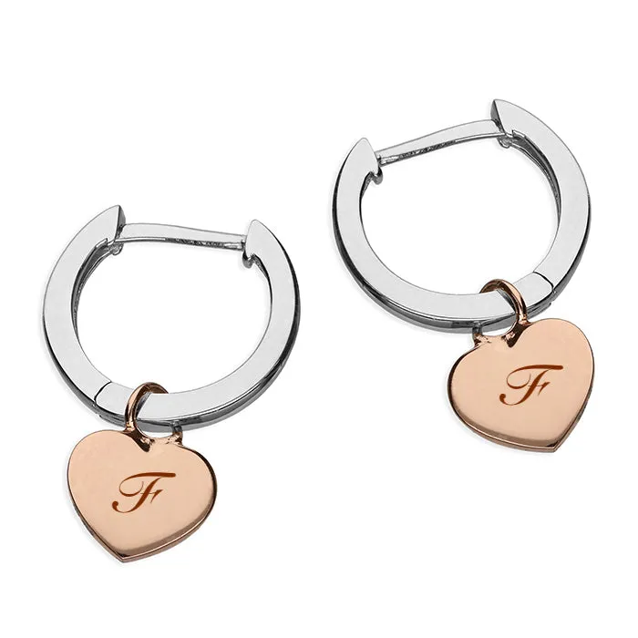 Womens heart hoogie hoop personalised earrings Rose Gold