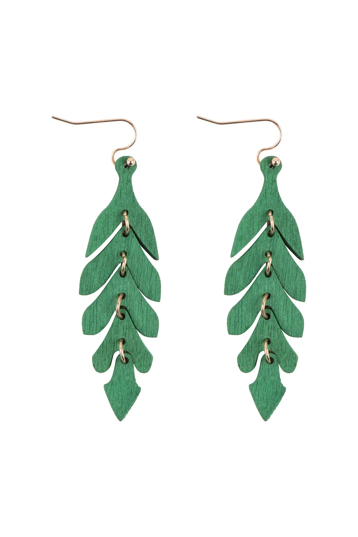 WOOD NARROW LEAF DANGLE DROP EARRINGS