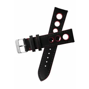 Xeric 20mm Horween Leather Rally Black Red Strap Silver Buckle