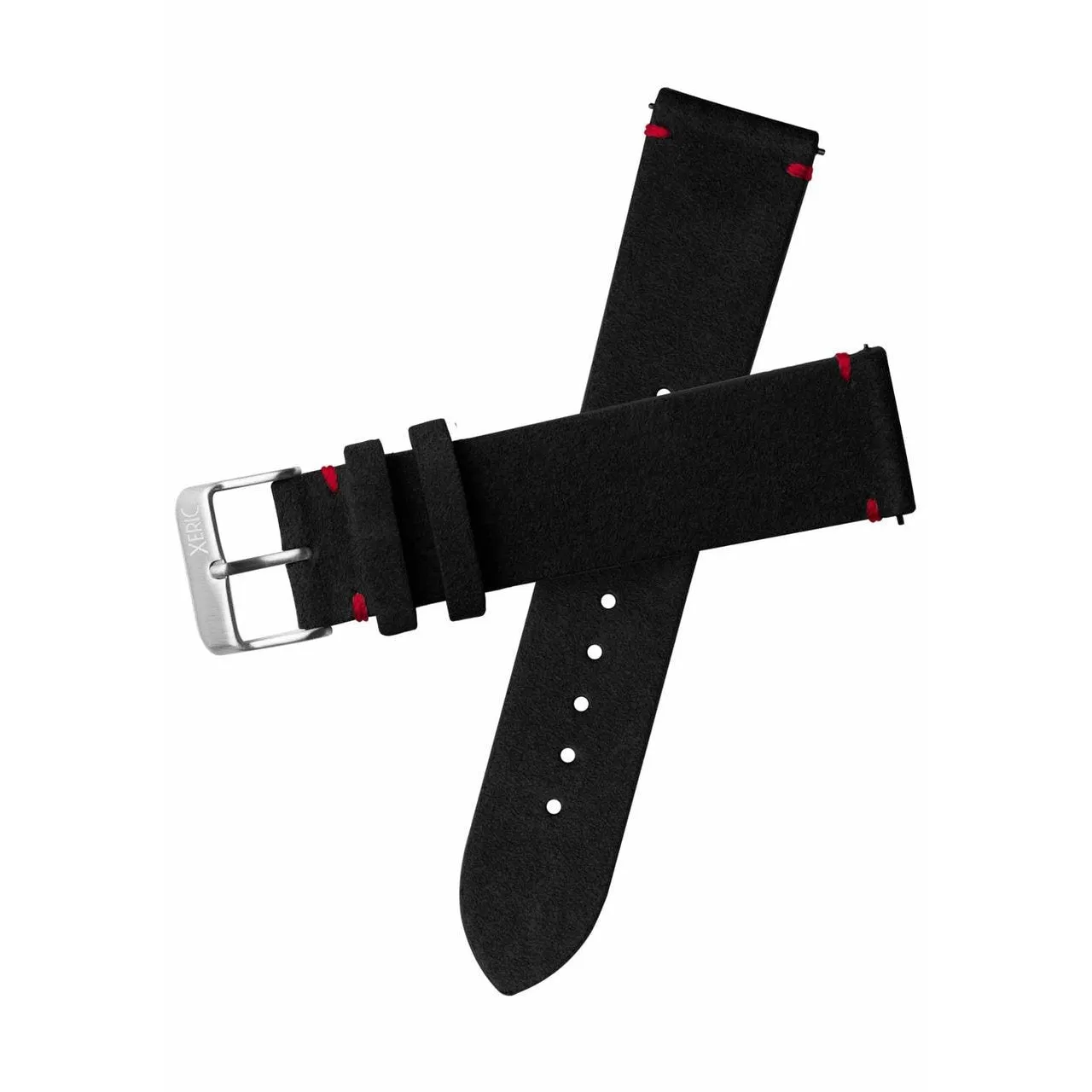 Xeric 20mm Italian Suede Black Red Strap Silver Buckle
