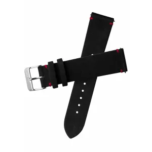 Xeric 20mm Italian Suede Black Red Strap Silver Buckle