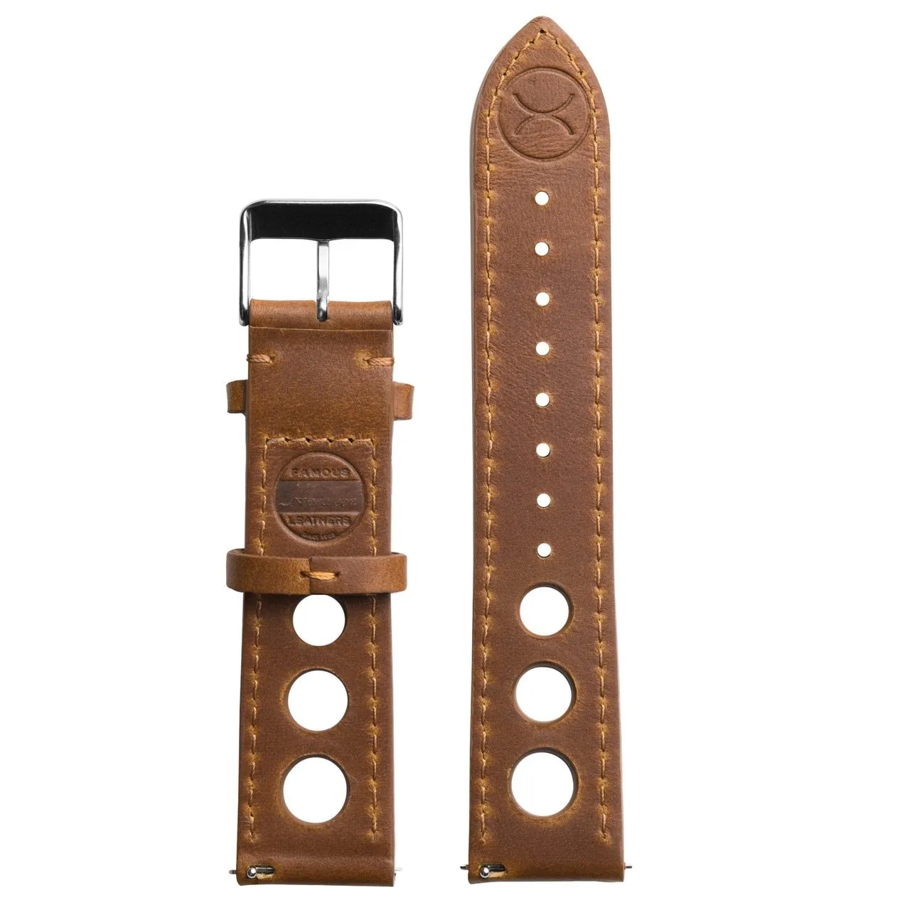 Xeric 24mm Horween Leather Rally Tan Black Strap Silver Buckle