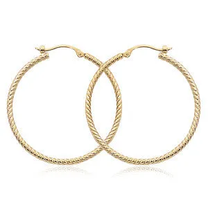 Yellow Gold Rope Hoop Earrings