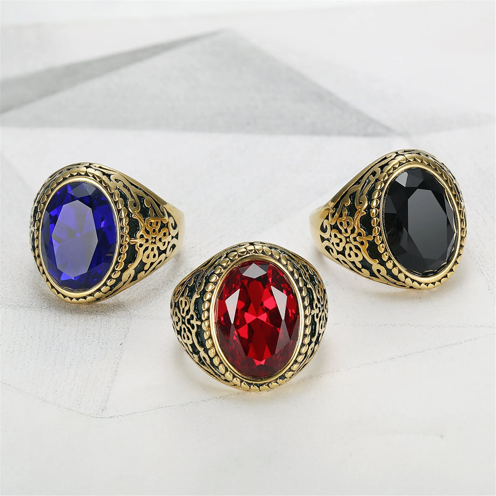 Zircon Stainless Steel Geometric Patterns Ring