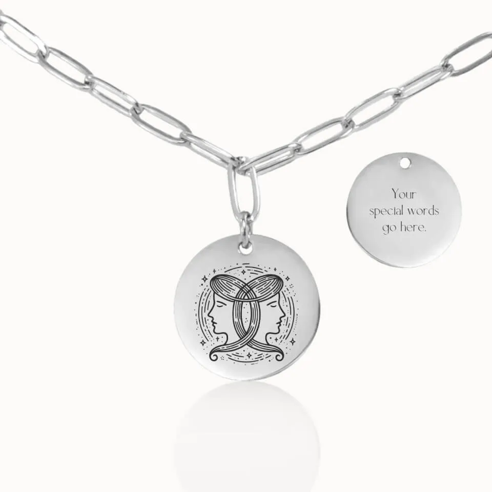 Zodiac Coin Pendant on Paperclip Chain