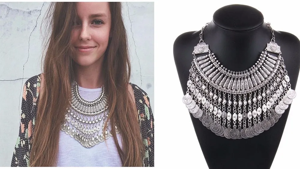 Ztech Boho Antique Coin Necklace, Earring And Bracelet for Women