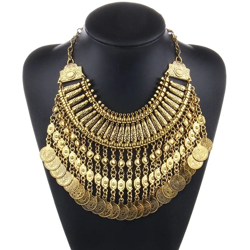 Ztech Boho Antique Coin Necklace, Earring And Bracelet for Women