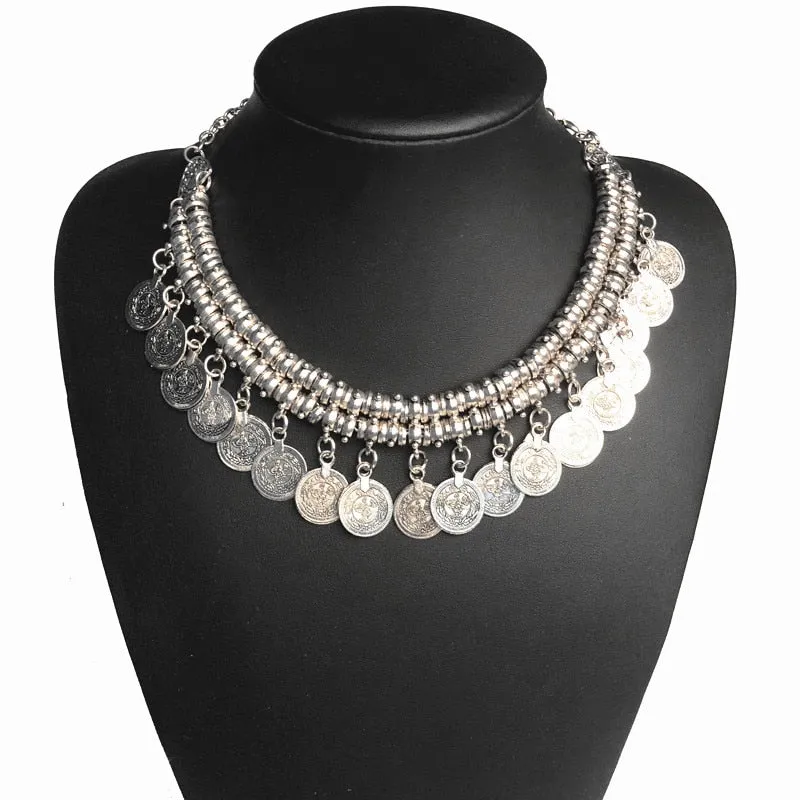 Ztech Boho Antique Coin Necklace, Earring And Bracelet for Women