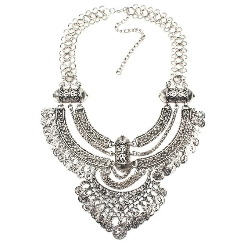 Ztech Boho Antique Coin Necklace, Earring And Bracelet for Women