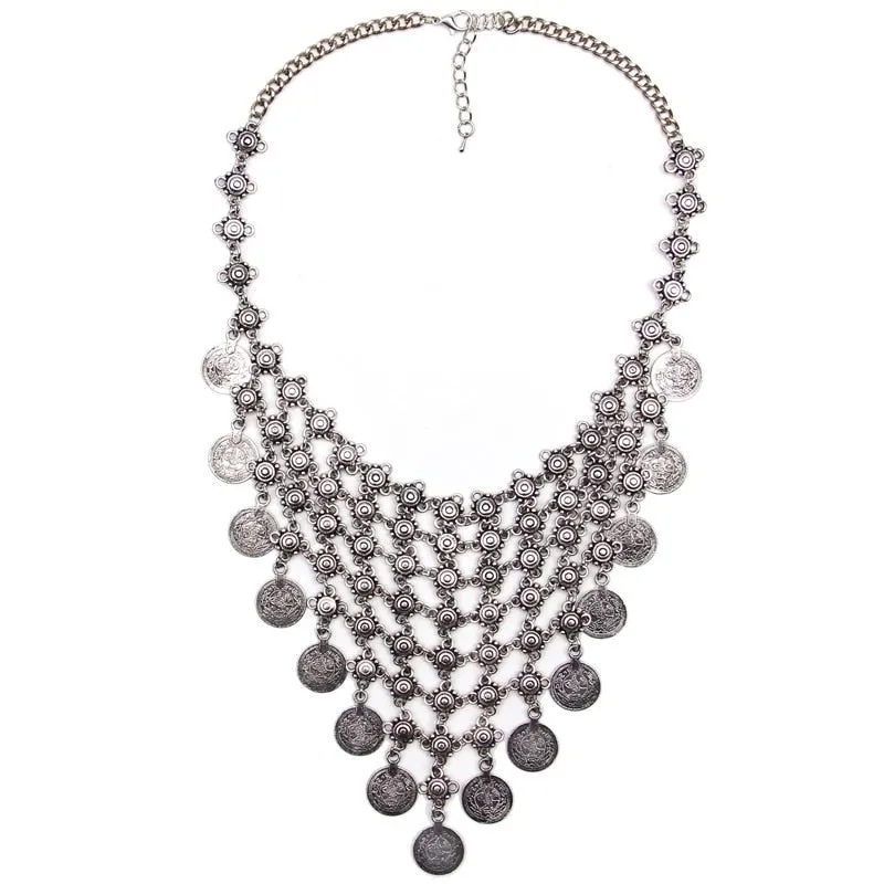 Ztech Boho Antique Coin Necklace, Earring And Bracelet for Women