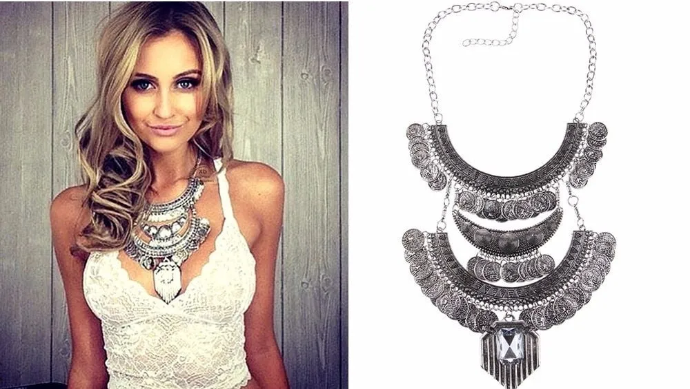 Ztech Boho Antique Coin Necklace, Earring And Bracelet for Women