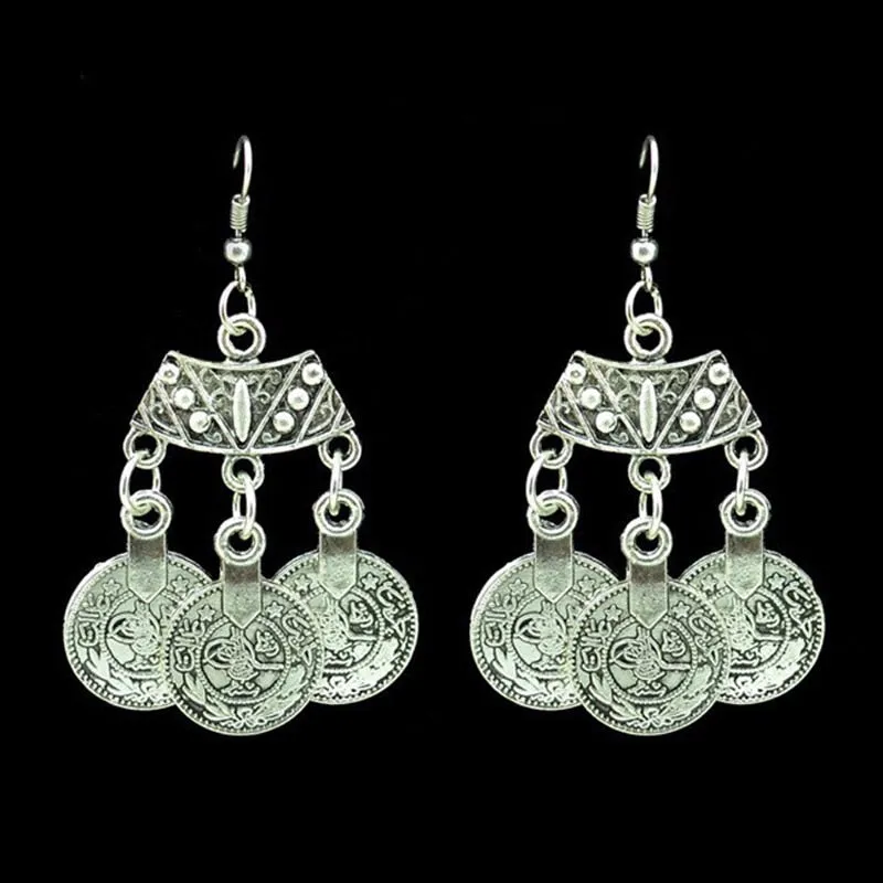 Ztech Boho Antique Coin Necklace, Earring And Bracelet for Women