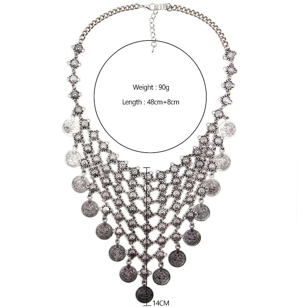 Ztech Boho Antique Coin Necklace, Earring And Bracelet for Women