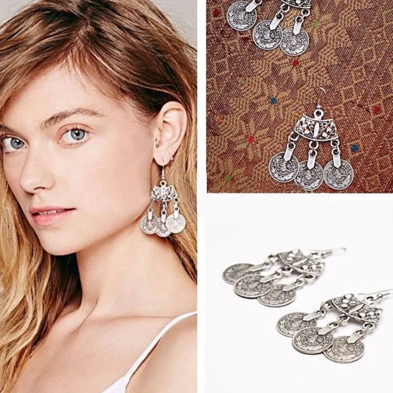 Ztech Boho Antique Coin Necklace, Earring And Bracelet for Women