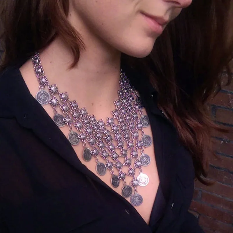 Ztech Boho Antique Coin Necklace, Earring And Bracelet for Women