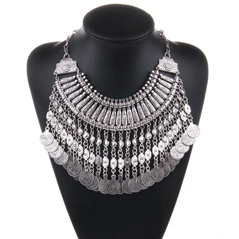 Ztech Boho Antique Coin Necklace, Earring And Bracelet for Women