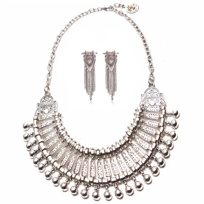 Ztech Boho Antique Coin Necklace, Earring And Bracelet for Women